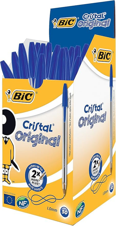 BIC Bolígrafo de punta redonda, 50 unidades, Azul, 50 Unidad (Paquete de 1)